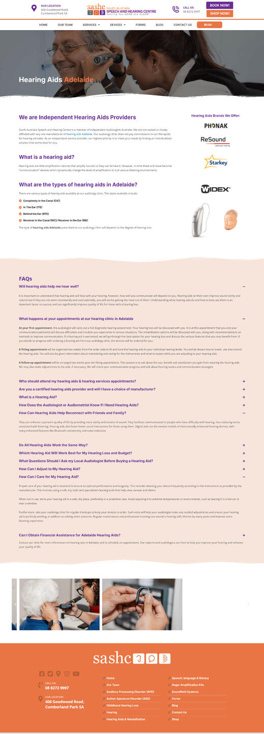 Hearing Aids | Explore Modern Hearing Aid Styles at SASHC SASHC full page highlighting a range of advanced hearing aids, featuring various hearing aid styles designed for improved sound clarity and comfort.